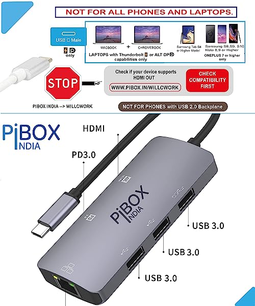 USB C Hub Dock PiBOX India 6 in 1 Aluminum Type C Adapter with HDCP