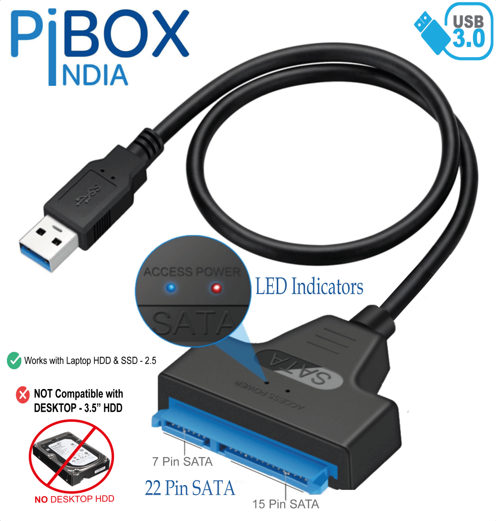 PiBOX India - SATA to USB 3.0 Converter for SSD/HDD - Hard Drive Adapter  Cable
