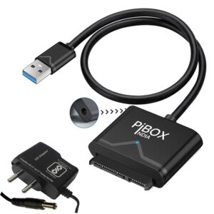 PiBOX India - SATA to USB 3.0 Cable, USB 3.0 to SATA III Hard Drive Adapter Compatible for 2.5 3.5 Inch Desktop HDD/SSD Hard Drive Disk and SATA Optical Drive with 12V 2A Power Adapter, Support UASP