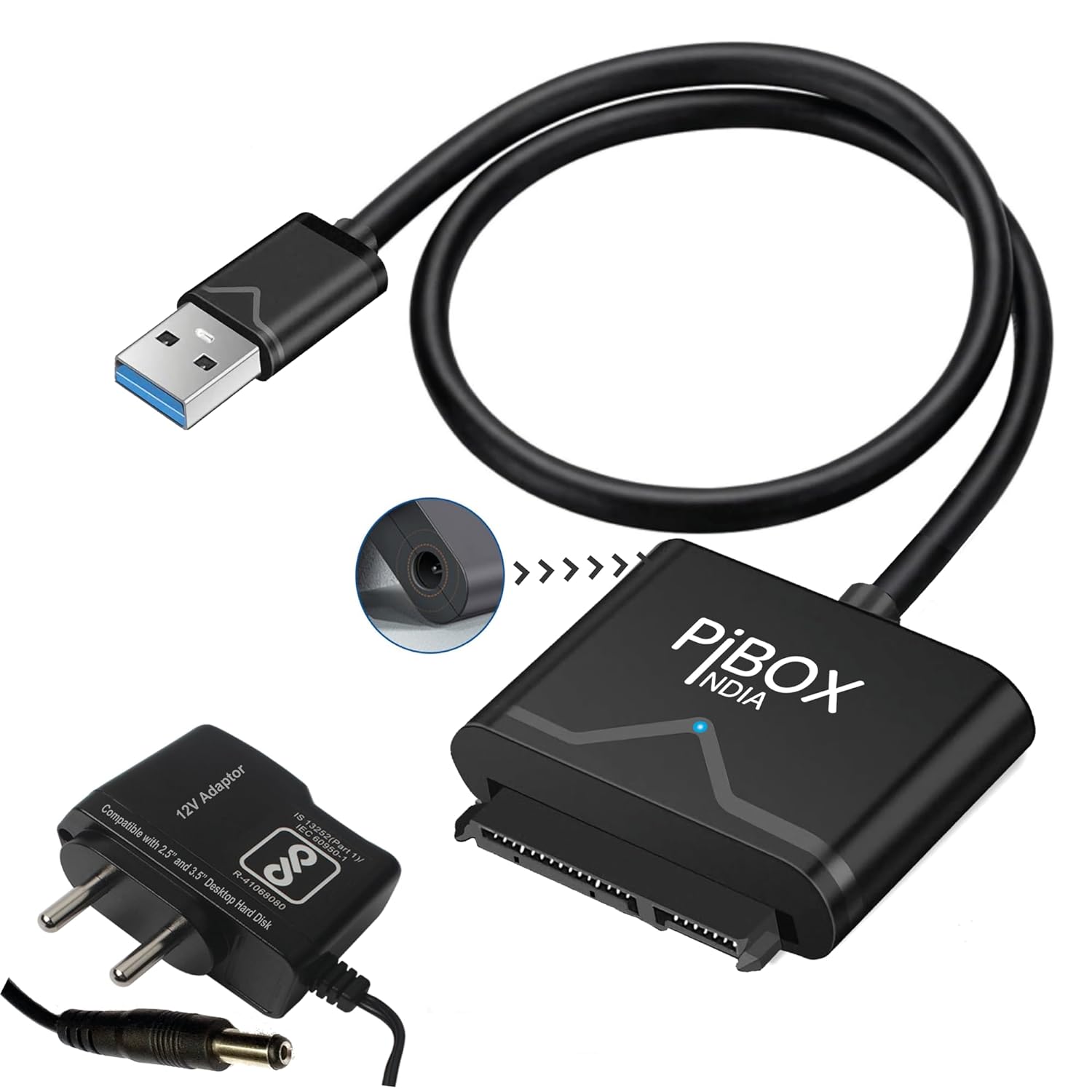 PiBOX India - SATA to USB 3.0 Cable, USB 3.0 to SATA III Hard Drive Adapter  Compatible for 2.5 3.5 Inch Desktop HDD/SSD Hard Drive Disk and SATA  Optical Drive with 12V