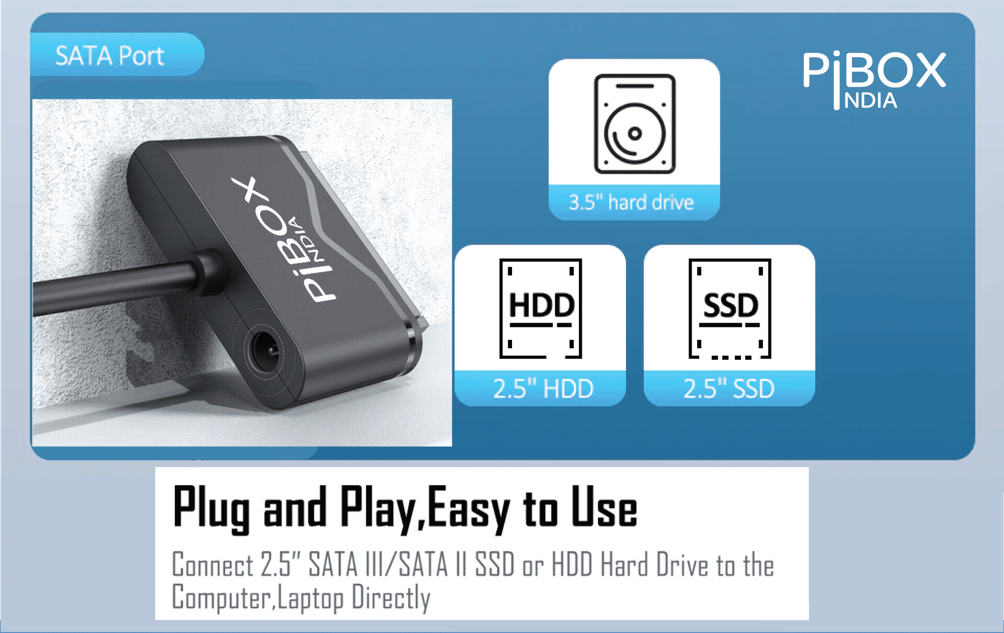 PiBOX India - SATA to USB 3.0 Cable, USB 3.0 to SATA III Hard