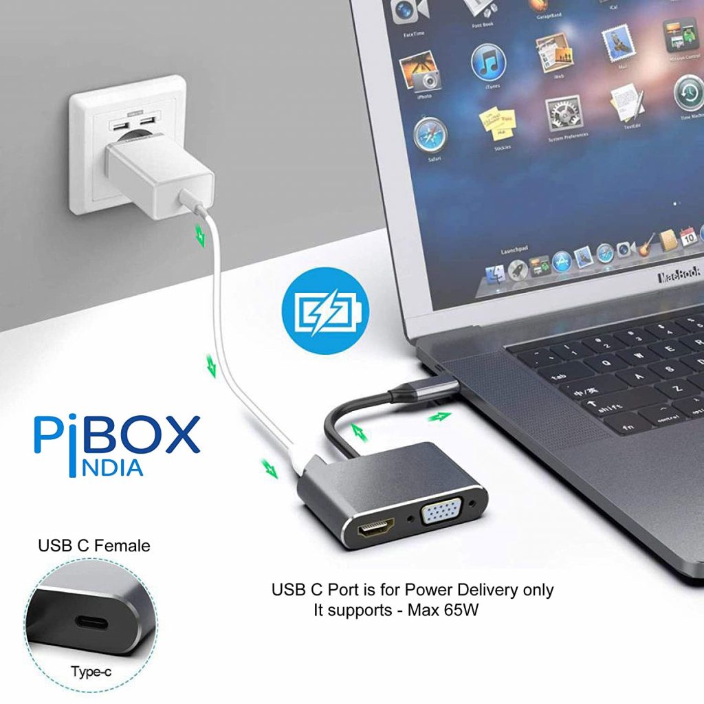 USB C to HDMI VGA USB Adapter, PiBOX India Aluminium Type C USB hub 3.1