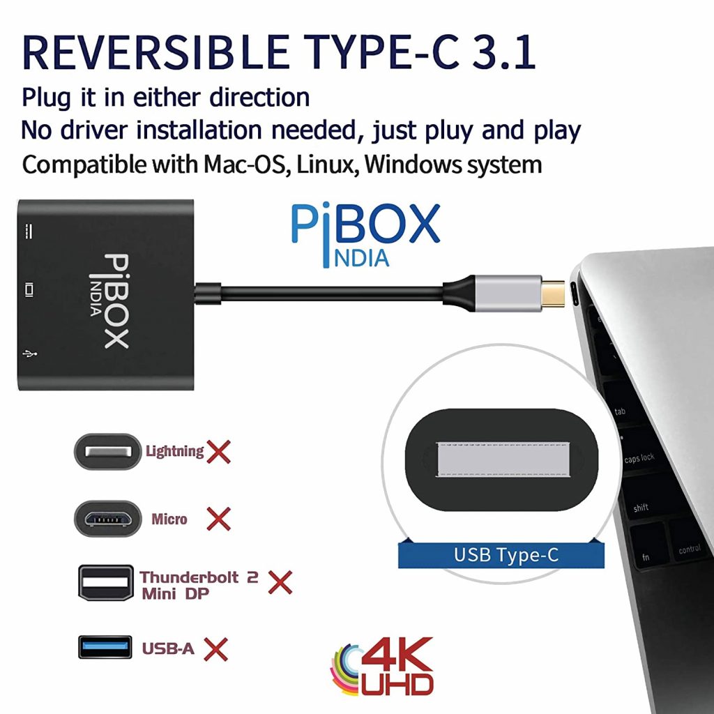 PiBOX India, USB C to HDMI Adapter, Aluminium Type C USB hub 3.1 to