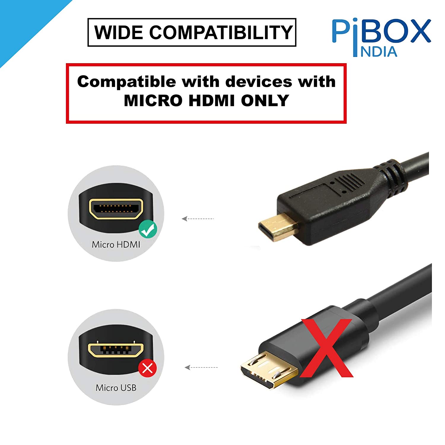 PiBOX India, Micro HDMI to HDMI Cable, 4K 60Hz, 1.5 Meter 5 feet, Adapter  Ethernet Audio Return Compatible for Raspberry Pi 4 RPI, Raspberry Pi 400,  GoPro Hero 7, Sony A6000 A6300