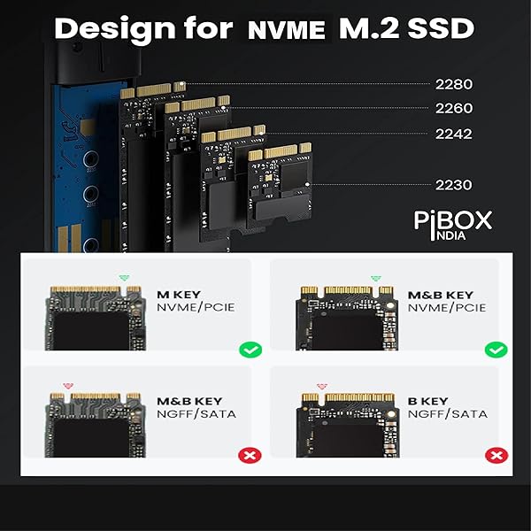 NVME M2 Enclosure, PiBOX India NVMe SSD Enclosure - USB 3.2 10Gbps,  Tool-Free M.2 NVMe Case, PCI-E NVMe Reader, USB-C, Supports M & B&M Keys