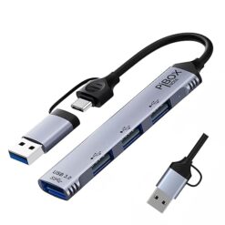 USB C Hub multiport, PiBOX India USB C and 3.0 to USB Adapter Multiport, USB C and USB 3.0 to USB A 4 Port Hub, USB-C to USB Hub 3.0, USB Hub 2.0, for MacBook Pro, USB Splitter Aluminum, Color Gray