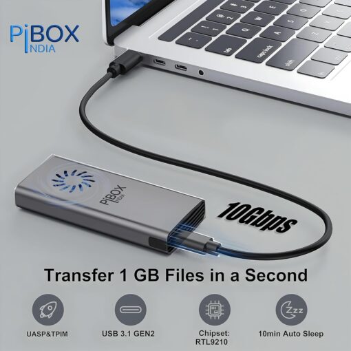 pibox India NVME M2 Enclosure Fan, NVMe SSD Enclosure - USB 3.2 10Gbps, Tool-Free M.2 NVMe Case, PCI-E NVMe Reader, USB-C, Supports M & B&M Keys, 2230/2242/2260/2280 SSDs Powerful -RTL9210 - Image 3
