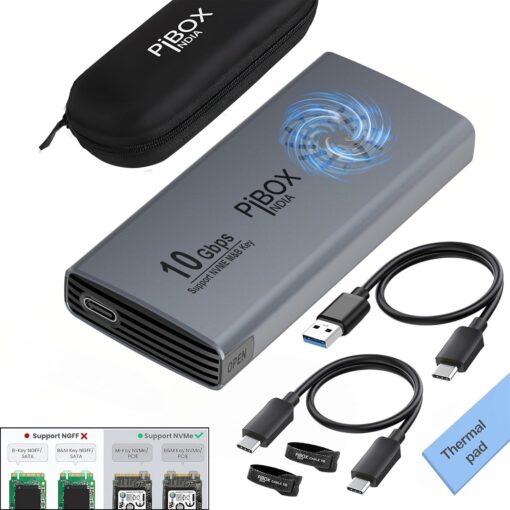 pibox India NVME M2 Enclosure Fan, NVMe SSD Enclosure - USB 3.2 10Gbps, Tool-Free M.2 NVMe Case, PCI-E NVMe Reader, USB-C, Supports M & B&M Keys, 2230/2242/2260/2280 SSDs Powerful -RTL9210 - Image 7
