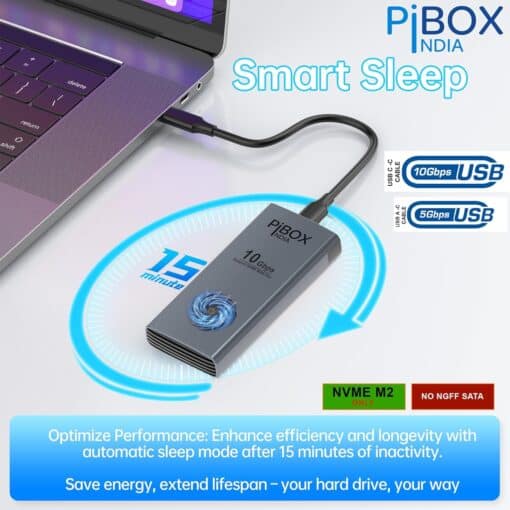 pibox India NVME M2 Enclosure Fan, NVMe SSD Enclosure - USB 3.2 10Gbps, Tool-Free M.2 NVMe Case, PCI-E NVMe Reader, USB-C, Supports M & B&M Keys, 2230/2242/2260/2280 SSDs Powerful -RTL9210 - Image 8