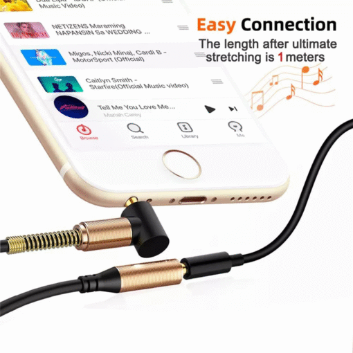 PiBOX India - ELBOW SPRING Right-Angle-Head- Premium - 3.5mm Aux Audio Cable Male - Male Plug - 3.5mm Male- 1 Meter - Image 3