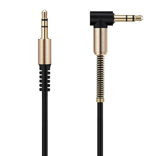 PiBOX India - ELBOW SPRING Right-Angle-Head- Premium - 3.5mm Aux Audio Cable Male - Male Plug - 3.5mm Male- 1 Meter
