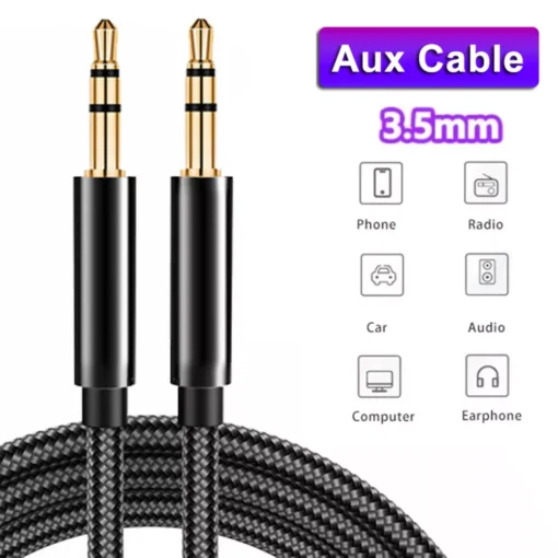 PiBOX India - Braided Premium - 3.5mm Aux Audio Cable Male - Male Plug - 3.5mm Male- 1 Meter - Image 2