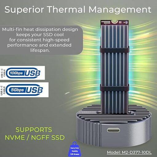 M.2 NVMe NGFF SSD Docking Station - PiBOX India Dual Protocol NVMe SATA Dock USB 3.0 10Gbps, Heavy Aluminum M.2 SSD Dock with Heat Dissipation, Tool-Free M Key B&M Key 2230/2242/2260/2280 RTL9210B - Image 3