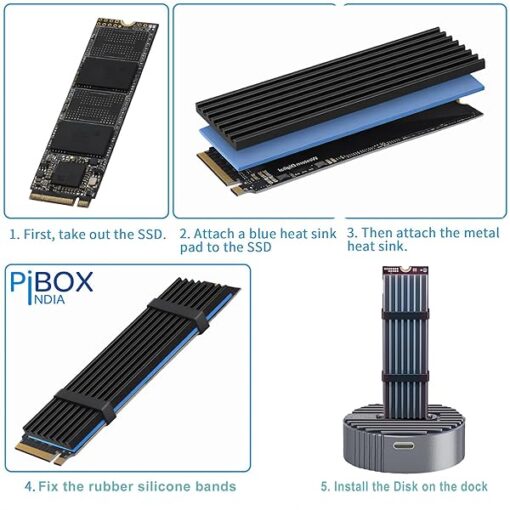 M.2 NVMe NGFF SSD Docking Station - PiBOX India Dual Protocol NVMe SATA Dock USB 3.0 10Gbps, Heavy Aluminum M.2 SSD Dock with Heat Dissipation, Tool-Free M Key B&M Key 2230/2242/2260/2280 RTL9210B - Image 6