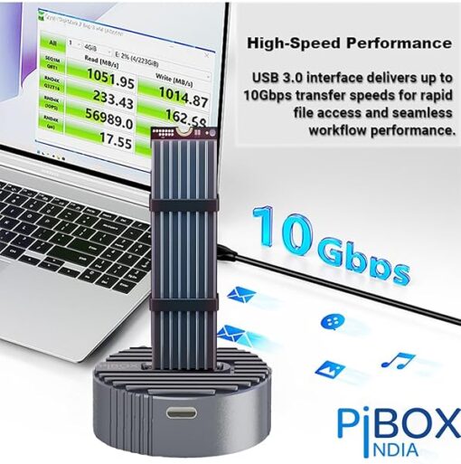 M.2 NVMe NGFF SSD Docking Station - PiBOX India Dual Protocol NVMe SATA Dock USB 3.0 10Gbps, Heavy Aluminum M.2 SSD Dock with Heat Dissipation, Tool-Free M Key B&M Key 2230/2242/2260/2280 RTL9210B - Image 9