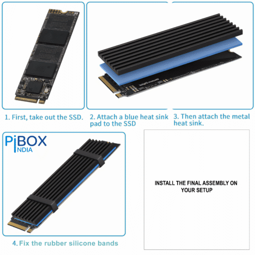 PiBOX India M.2 SSD Heatsink Kit - Premium Aluminum Cooling Fin with Thermal Pad & Bands for 2280 NVMe SATA Drives - Image 3