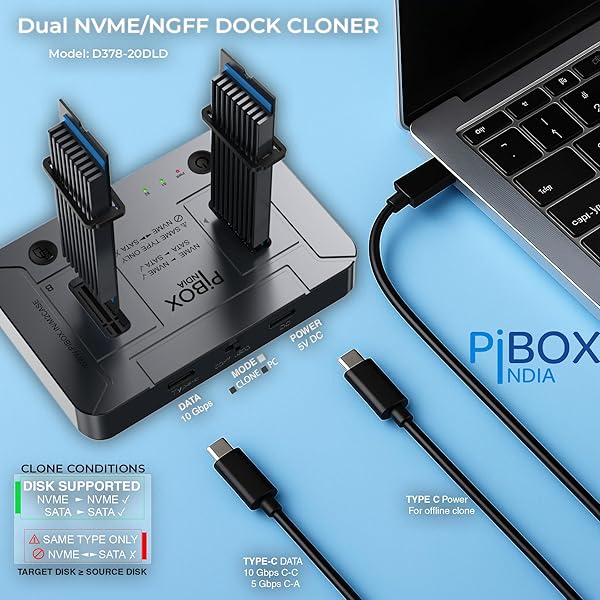 M.2 Dual NVMe NGFF Dock, PiBOX India NVMe/NGFF SATA Dual Protocol
