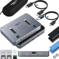 Alternative view of M.2 Dual NVMe NGFF Dock, PiBOX India NVMe/NGFF SATA Dual Protocol Docking Station Cloner USB-C 3.2 10Gbps, Dual Bay M.2 NVMe Dock, Offline Clone Reader Support M & B&M Key 2230/2242/2280 SSD REALTEK