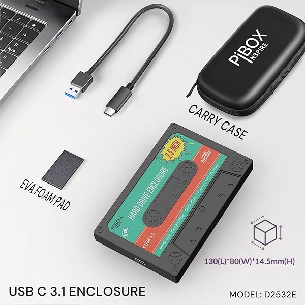 PiBOX 2.5 inch Hard Drive Enclosure Type c Retro Casette, PiBOX